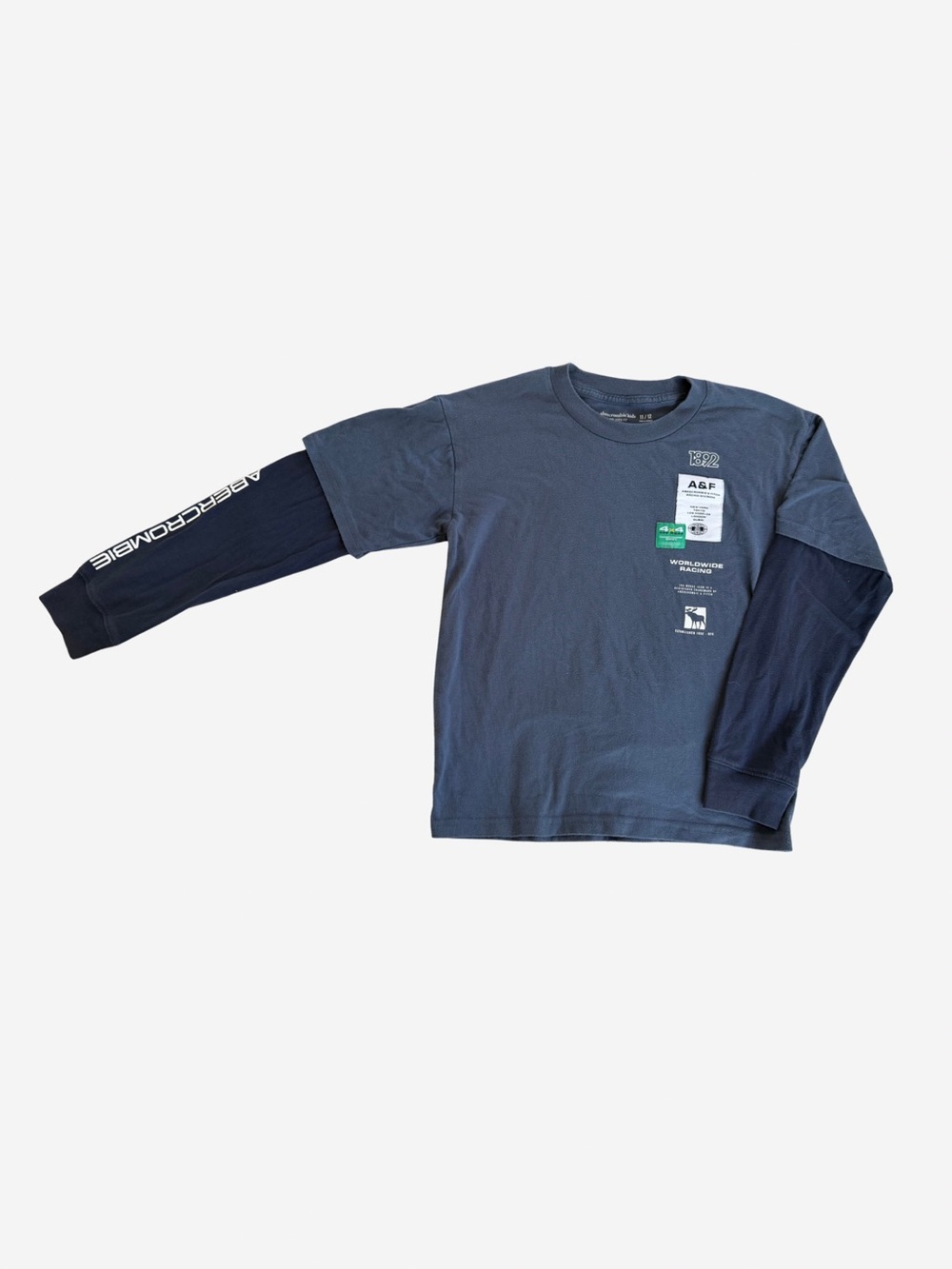 abercrombie kids Navy Double-Layer Long-Sleeve Tee with Graphic Patches
